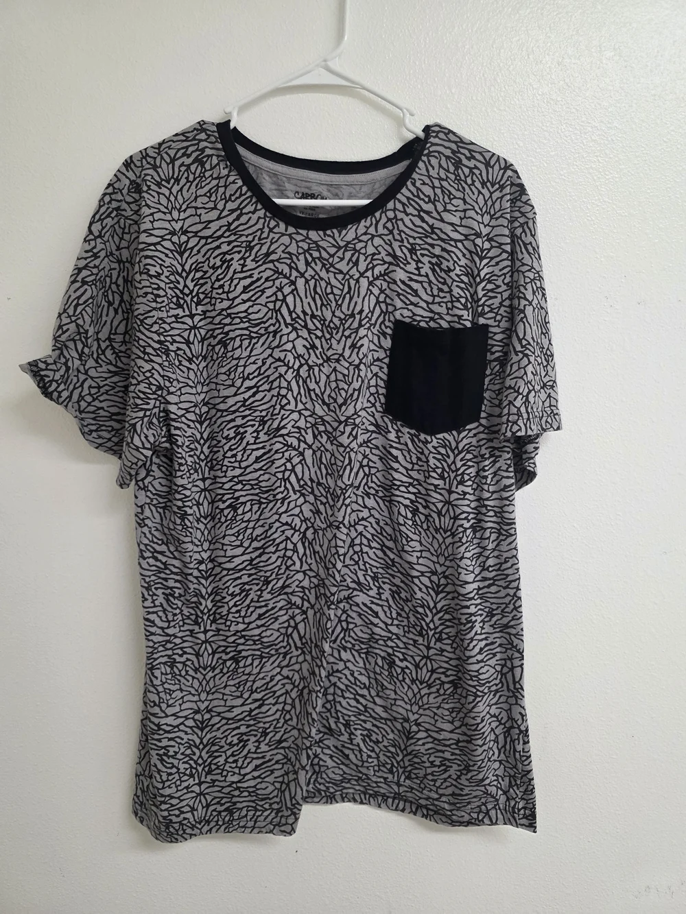 Carbon Black & Gray Abstract Print Pocket Tee (0703)